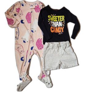 Girls Clothing Lot - Size 18 Month - 3 Pieces - Pajamas + Halloween + Shorts